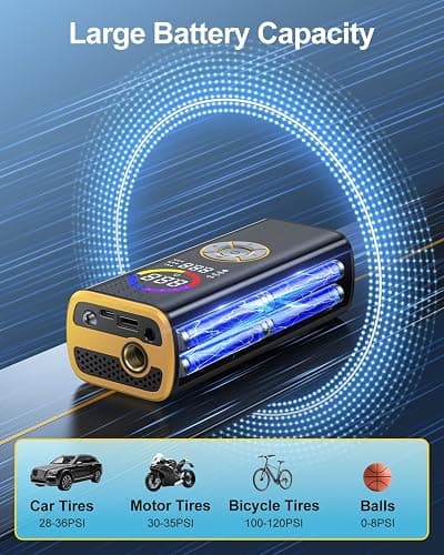 Tire Inflator Portable Air Compressor, 150 PSI Cordless Air Pump for Car Tires with Auto Shut-Off, LED Light and Digital Pressure Gauge, Electric Bike Tire Pump for Cars, Bike, Motorcycle, Ball thumbnail 3