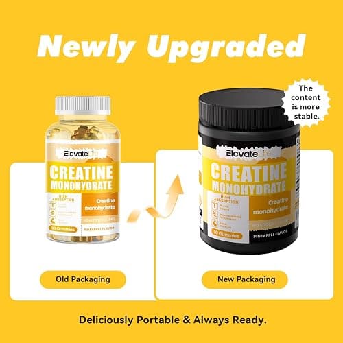 ElevateLife NSF Certified Creatine Monohydrate Gummies 5000mg for Men & Women, Chewables Creatine Monohydrate for Muscle Strength, Muscle Builder, Energy Boost, Pre-Workout Supplement-90 Pineapple thumbnail 2