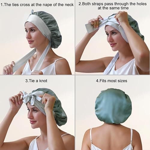 ZIMASILK 100% Mulberry Silk Bonnet for Sleeping Women Double Layer Hair Wrap with Silk Tie Band,1 Pack thumbnail 4