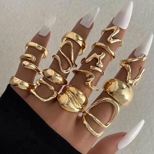 ZOVOLI Golden Chunky Rings for Women Non Tarnish 14k Stackable Dome Statement Rings Sets Vintage Dainty Knuckle Open Midi Finger Rings Jewelry Pack for Gifts thumbnail 7