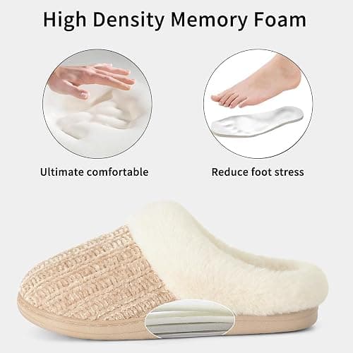 Evshine Warm Knit House Slippers for Women Comfy Wool-Like Lined Chenille Slippers with Memory Foam and Indoor Outdoor Soles thumbnail 4