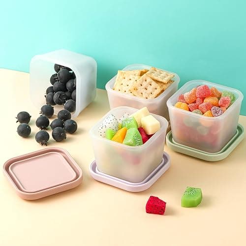 Zioffiel 4 Pack 12 oz Silicone Food Storage Containers with Lid, Reusable Snack Container for Kids, Meal Prep Storage for Fruit, Kids Lunch Box for Travel, Home thumbnail 9