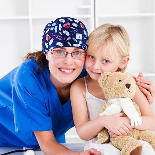 Unittype 4 Pcs Nurse Caps for Women Nursing Working Caps with Button and Sweatband Adjustable Elastic Scrub Hats for Dentist thumbnail 3