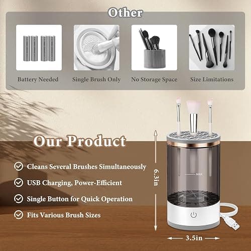 Electric Makeup Brush Cleaner - Efficient Electric Makeup Brush Cleaner Machine for Thorough Brush Cleaning, Ideal for Makeup Artists & Enthusiasts thumbnail 8