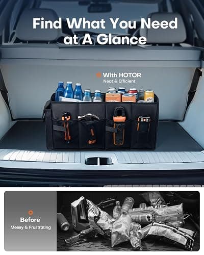 HOTOR Trunk Organizer - Car Organizer, Foldable Trunk organizer for SUVs & Sedans, Sturdy Car Organization for Car Accessories, Tools, Sundries, Black, 2 Compartments, 21.3"×12.6"×10.6" - Medium - Black thumbnail 6