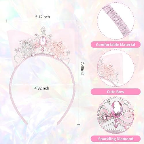 GAFATORY Blue Princess Tiaras Headbands Tiara Crown Headband with Bow Tulle Bow Rhinestone Hair Band Headbands Thin Headband thumbnail 2