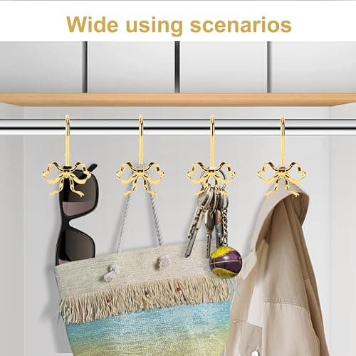 YanKiTour Bow Shower Curtain Hooks, 12 Pack Metal Decorative Rings, Rustproof Bow Knot Design for Bathroom Bedroom Living Room Baby Room Nursery Art Decor (Gold 2) thumbnail 2