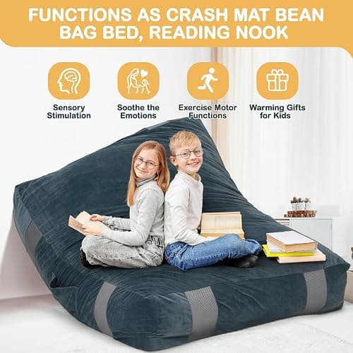 FINCOME 5'x 5' Crash Pads for Kids Sensory Gray Crash Pads with Foam Blocks Washable Velvet Cover Sensory Crash Pad for Climbing Gymnastics Sensory Pad for Sensory Tool, Schools, Sensory Therapy thumbnail 8
