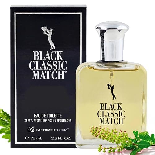 PB ParfumsBelcam Black Classic Match Eau De Toilette Spray for Men – 2.5 Fl. Oz Affordable, Long-Lasting Fresh Woody Fragrance with Leafy Green, Citrus, Sandalwood & Patchouli for Day & Night Use - Image 1