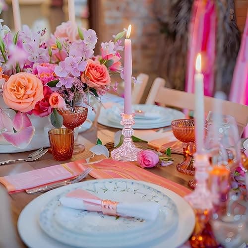 ECHFSM Glass Candlestick Holder,Striped Taper Candle Holders,Set of 6 Candle Stand for Table Centerpieces, Home Decor,Weddings,Festival and Parties (Pink Stripe Pattern) thumbnail 8