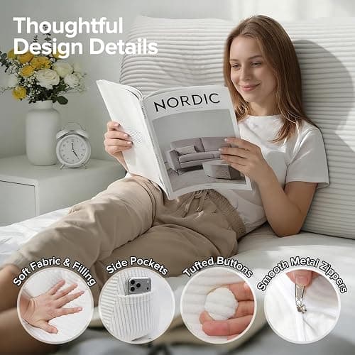 Headboard Pillow for Sitting Up in Bed, Twin Size Backrest Triangle Reading Pillow for Daybed, Supportive Bed Back Pillow for Reading, Watching TV & Relaxing, Soft Lean-Back Support, White thumbnail 5