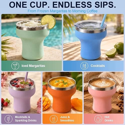 Daximo 11 oz Vacuum Insulated Margarita Tumbler - Stainless Steel Margarita Cup with Lid & Straw - Shatterproof Cocktail Tumbler for Ice-Cold Sips by the Pool Patio & Beach - Pale Green thumbnail 6