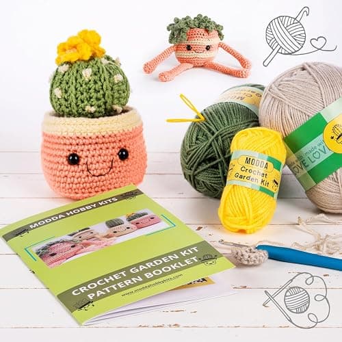 MODDA Crochet Kit for Beginners - Beginner Crochet Starter Kit with Easy-to-Follow Video Tutorials, Learn to Crochet Kits for Adults and Kids, DIY Knitting Supplies, Cactus Kit, 4 Pack Plants Family thumbnail 8