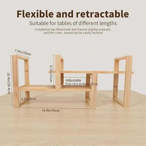 Desk Shelves Desktop Organizer Shelf - No Assembly Needed Holds 130lbs for Desk Organizers and Accessories Corner Bookshelf Table Top Shelving in Office, Books, Bathroom Storage-Pine Nature Wood Color thumbnail 3