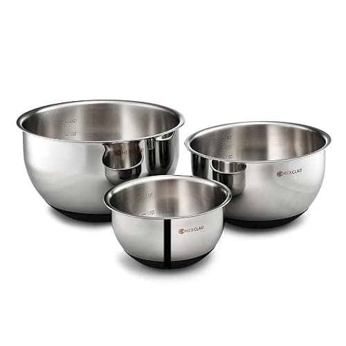 HexClad Stainless Steel Mixing Bowl Set, 3-Piece with Vacuum Seal Lids and Non-Slip Base, 1.3,3 and 5 Quarts thumbnail 3