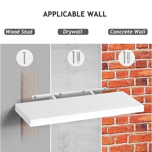 BHFOW White Floating Shelves for Wall,Invisible Wall Mounted Shelf Set of 3,White Shelves for Bathroom,Bedroom,Living Room and Kitchen Decoration Storage and Display. thumbnail 4