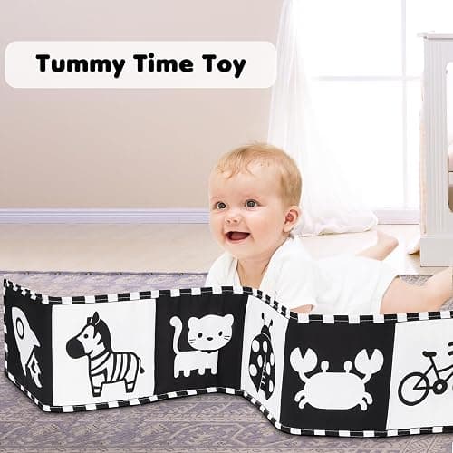 URMYWO Black & White Stoff-Buch, Stoffbuch Baby, Kontrastbuch Schwarz Weiß Buch, Kontrast Spielzeug Baby Grafiken Stoffbücher für Babys Kleinkinder ab 0+ Monaten Frühe Lernspielzeug thumbnail 4