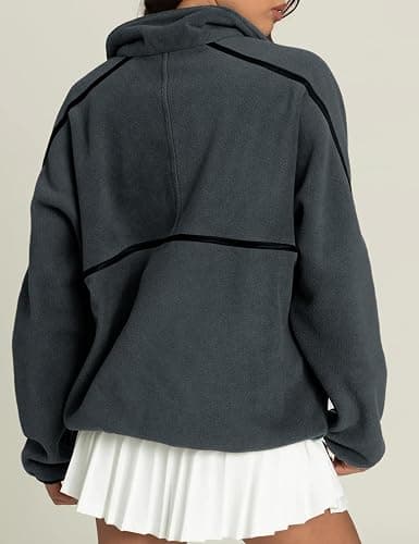 Yimoon Women's Oversized Sweatshirt Quarter Zip Fleece Pullover Casual Long Sleeve Loose Fall Fuzzy Tops Jacket Pockets thumbnail 3