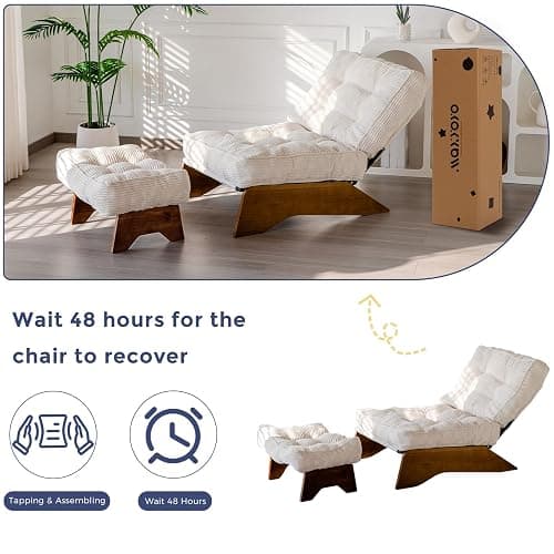 MAXYOYO Accent Chair with Ottoman Adjustable Backrest, Tufted Living Room Chair Upholstered Lounge Chair with Footrest Set, Modern Chair Cozy Reclining Chair for Reading Room, Beige thumbnail 8