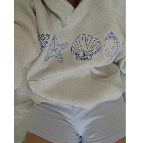Cute Hoodies for Teen Girls Y2k Seashell Graphic Beach Oversized Sweatshirt | Women Embroidered Ocean Print Baggy Jacket Coastal Aesthetic Clothes Streetwear thumbnail 5