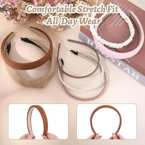 7 Stück Haarreifen Damen Set, Haarreif Braun, Breit Headband, Verschiedene Modelle, Perlen Stirnbänder, Vintage, Waldstil, Haarbänder Haar-Accessoires für Mädchen thumbnail 3
