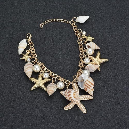 FUTIMELY Starfish Shell Bracelet Gold Chunky Starfish Bracelet Bohemian Pearl Charm Bracelet Mermaid Costume Jewelry for Women thumbnail 3