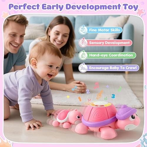 Baby Toys 6-12 Months, Musical Turtle Crawling Infant Toys for Tummy Time, Early Learning Educational Toys for 7 8 9 10 11 Months, Ideal Christmas Birthday Gifts for Boys & Girls Age 1 Years Old thumbnail 6