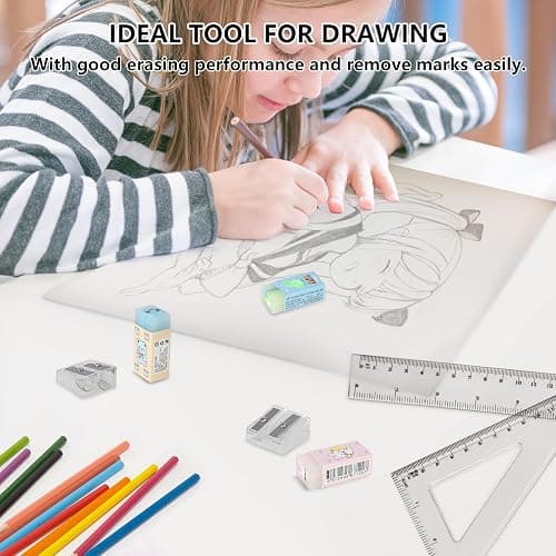 9 Gommes Rectangulaires pour Enfants, Gomme Enfant Dinosaure/Monde Océanique/Animal, 4.5CM Douce Amusant Mignon Crayon Gomme avec Taille-Crayon pour Écrire/Dessiner/Fournitures de Bureau thumbnail 4