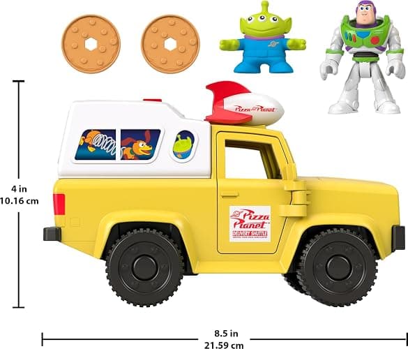 Fisher-Price Imaginext Disney and Pixar Toy Story Pizza Planet Truck with 3-inch Buzz Lightyear & Alien Friend Action Figures, Toy Vehicle & Pizza Projectile Accessories thumbnail 2
