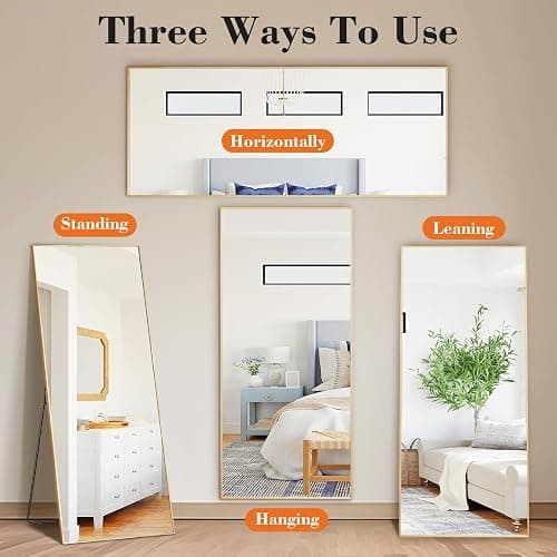 Sweetcrispy 56"x15" Full Length Mirror, Standing Full Body Mirror, Gold | Aluminum Alloy Thin Frame, Floor or Standing, Suitable for Bedroom, Living Room, Cloakroom thumbnail 6