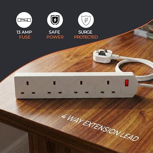 Wolf Power 4 Way Extension Lead, 2 Metre Extension Cable with UK 3 Pin Plug, Multi Socket Power Strip, Wall Mountable, Suitable for Home, Office & Appliances (White, 1 Pack) thumbnail 3
