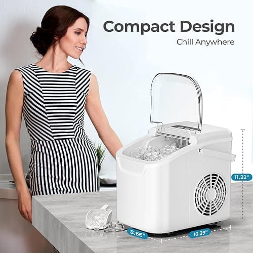 Countertop Ice Maker Machine, 8 Ice Cubes in 6 mins, 26lb/Day Ice with 2 Sizes- Portable Mini, Energy Saving & Basket/Scoop for Home/Party/Travel/Camping/Bar,White thumbnail 7