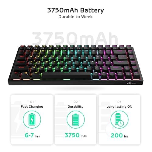 RK ROYAL KLUDGE RK84 Wireless RGB 75% Triple Mode BT5.0/2.4G/USB-C Hot Swappable Mechanical Keyboard, 84 Keys Wireless Gaming Keyboard w/High-Capacity Battery, Quiet Red Switch thumbnail 7