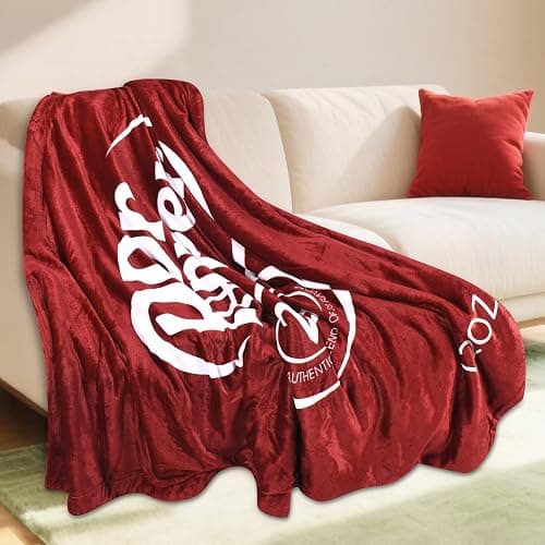 RMKA Dr Pepper Blanket 80x60 – Soft Thermal Flannel Fleece Throw, Soda Can Stuffed Plush Red Blanket for Couch, Bed, Car & Travel – Fun Home Decor Gift for Soda Fans. thumbnail 5