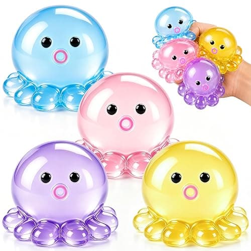 4 Pack Octopus Squishy Stress Balls Slow Rising Anxiety Relief Toys Cute Soft Squeeze Toys for Classroom Prize Birthday Party Favors - Image 1