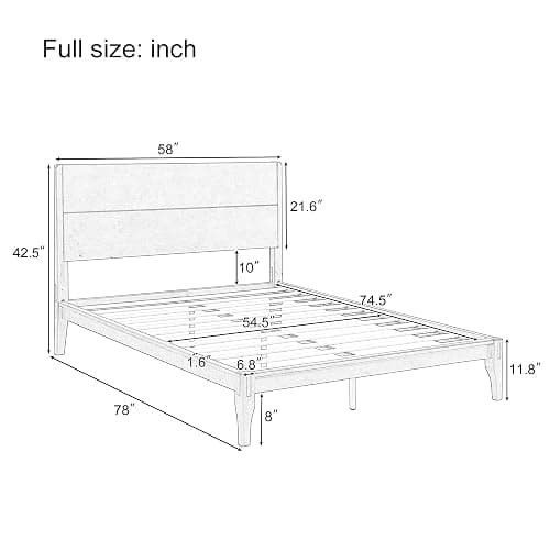 Merax Full Size Bamboo Platform Bed, Mid-Century Modern Bed Frame with Tall Headboard, Solid Sustainable Bedframe Full-Size, Wood Slat Support, No Box Spring Needed, Easy Assembly, Noise Free, Brown thumbnail 2