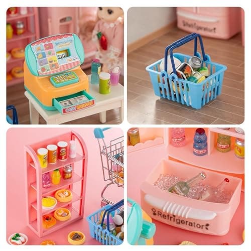 164Pcs Mini Shopping Cart Basket Miniature Food Drink Toy Supermarket Metal Handcart Trolley DollHouse Store Grocery Accessories Kitchen Play Game Party Model Shelves Cash Register Refrigerator Fridge thumbnail 7