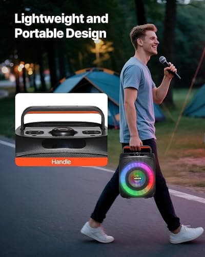 VEVOR Karaoke Machine for Adults, 30W, 6.5-inch Portable Bluetooth Speaker with 2 Wireless Microphones, LED Light, TWS Function, Handle, Support Micro TF Card, USB, AUX, for Home Karaoke Party Singing thumbnail 8