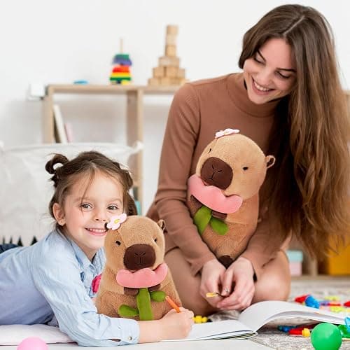 Achwishap Capybara Plush,Cute Plushies Capybara Stuffed Animals,Capybara Plush Toys,Kawaii Plushie Stuffed Toy with Flower Plushies Gifts for Kids Adults Birthday Plushies,Brown 12” thumbnail 2