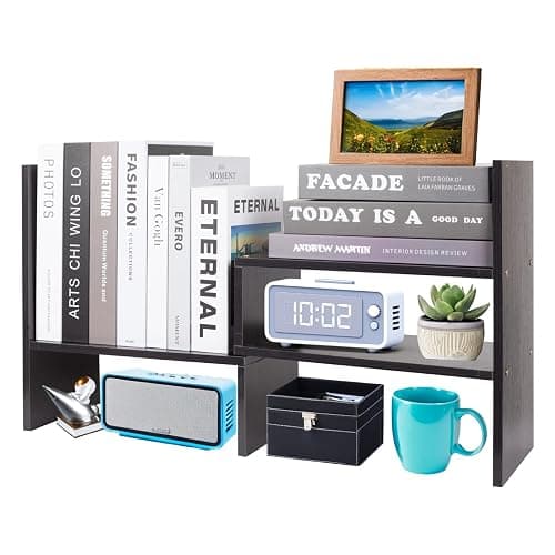 ShellKingdom Desk Shelf Organizer, Desktop Shelves, Adjustable Desktop Corner Shelf, Bookshelf Storage Rack and Cubicle Decor for Desk, Tabletop, School, Office, Dorm Desk Organizer - Black - Image 1