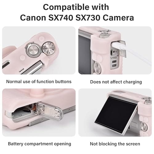 VOVMOEYA SX740 Camera Case Accessories Set[with 2 LCD Tempered Films],Silicone Protective Case Compatible with Canon PowerShot SX730 SX740 HS Digital Camera - Jelly Pink thumbnail 4