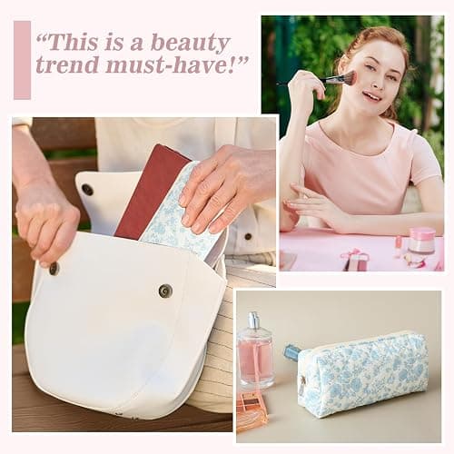 HJZHII Cute Pencil Case, Aesthetic Flowers Pencil Pouch, Portable Pen Bag Wide Opening, Soft Quilted Pencil Pouch Organizer with Zipper for Office College Storage Makeup Pouch, Blue Flowers thumbnail 7