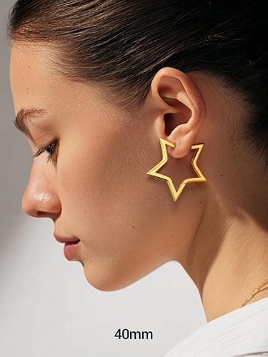 PROSTEEL Star Hoop Earrings for Women, 20mm/30mm/40mm/50mm/60mm, Small/Big Star Hoops, Non Tarnish Brass with14K Gold/Black Plated, Hypoallergenic, Jewelry Gift for Her thumbnail 2