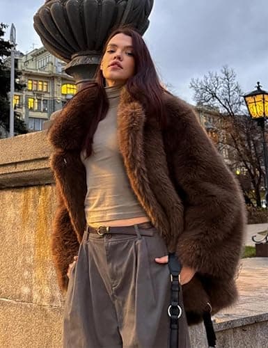 COZYPOIN Womens Faux Fur Coats Warm Mid Long Furry Jackets Long Sleeve Lapel Winter Fluffy Outerwear Shaggy Parka Coat thumbnail 7