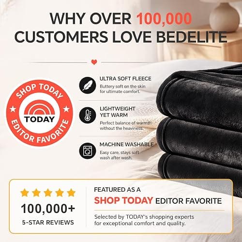 BEDELITE Fleece Blanket Black Throw Blankets for Couch & Bed, Luxury Plush Cozy Fuzzy Blanket 50x60 inches, Super Soft Warm Lightweight Throw Blanket for Travel Camping thumbnail 3