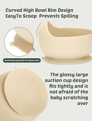 JELLDJK Silicone Baby Feeding Set, 18PCS Baby Led Weaning Supplies | Eating Essentials Utensils with Suction Plate and Bowl, Adjustable Silicone Bib, for 6+ Months (Blue+Beige) thumbnail 5