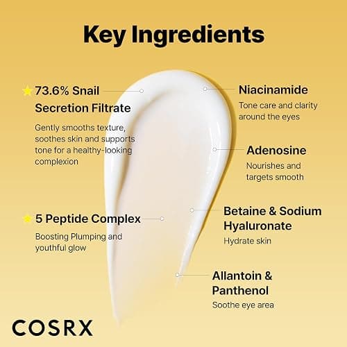 COSRX Snail Mucin Peptide Under Eye Cream, 0.84 fl oz, 73.7% Snail Mucin and Niacinamide, Eye Care, Eye Cream Anti Aging, Dark Circles, Korean Skin Care, Stocking Stuffers for Women thumbnail 4