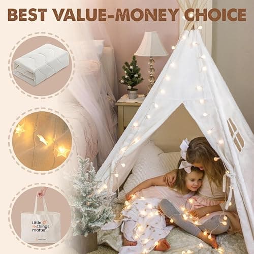 Tiny Land Teepee Tent for Kids – 100% Cotton Play Tent with Padded Mat & Star Lights, Foldable with Carry Bag, Indoor Play Tent for Girls & Boys thumbnail 6