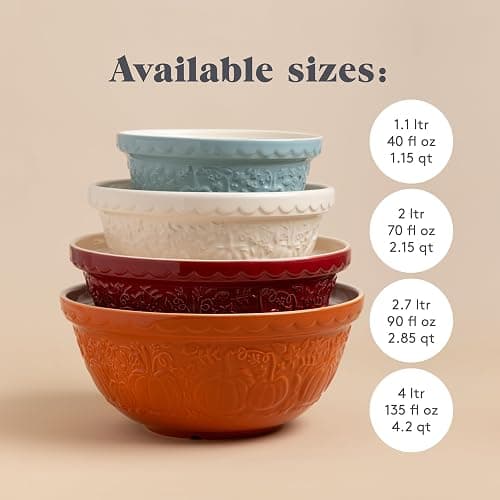 Mason Cash Harvest Pumpkin Mixing Bowl 2 Litre | Embossed Earthenware Mixing Bowl Size 24 | Autumn Baking Bowl for Dough, Cake & Cookie Mixes | Dishwasher Safe thumbnail 8