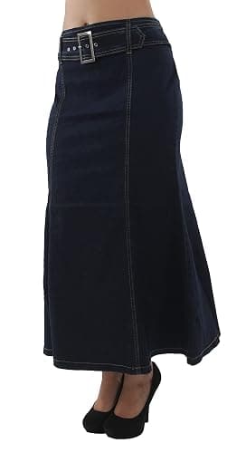 Womens Plus Size Trumpet Mermaid Front Belted Flare Long/Short Denim Skirt - Image 1